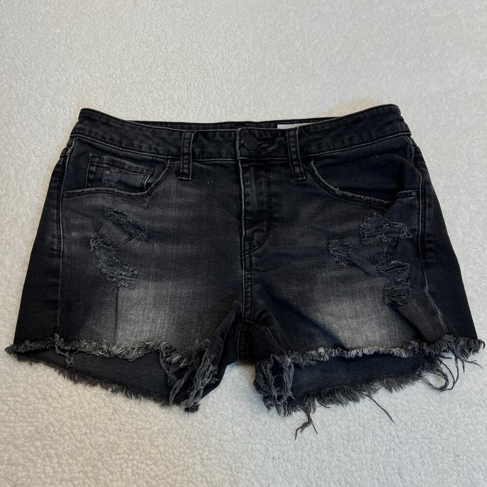 Treasure&Bond Women's Jean Shorts Black Mid-Rise Boyfriend Distressed Cut Sz 26